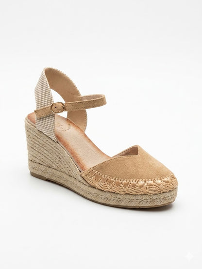 Espadrilles compensées à bride cheville semelle corde et finition crochet