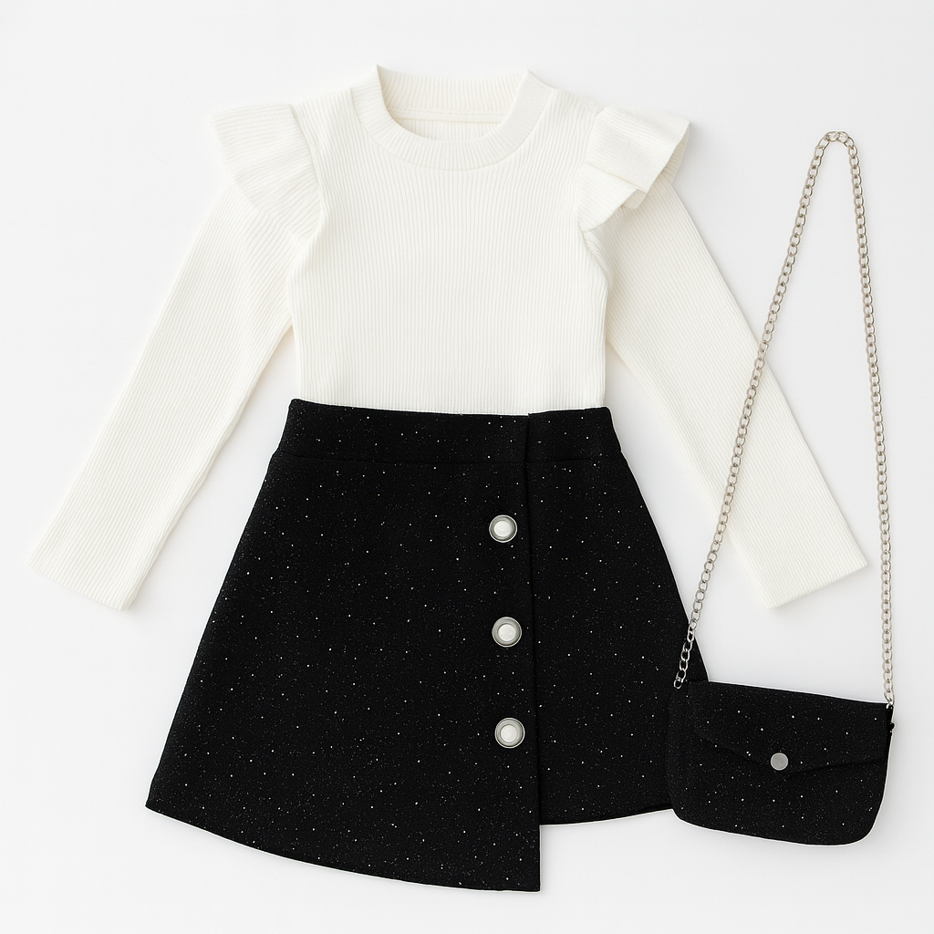 Robe élégante noire et ivoire à effet scintillant