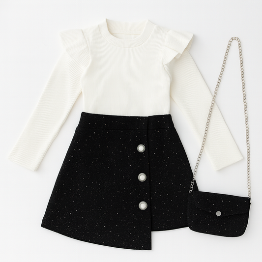 Robe élégante noire et ivoire à effet scintillant