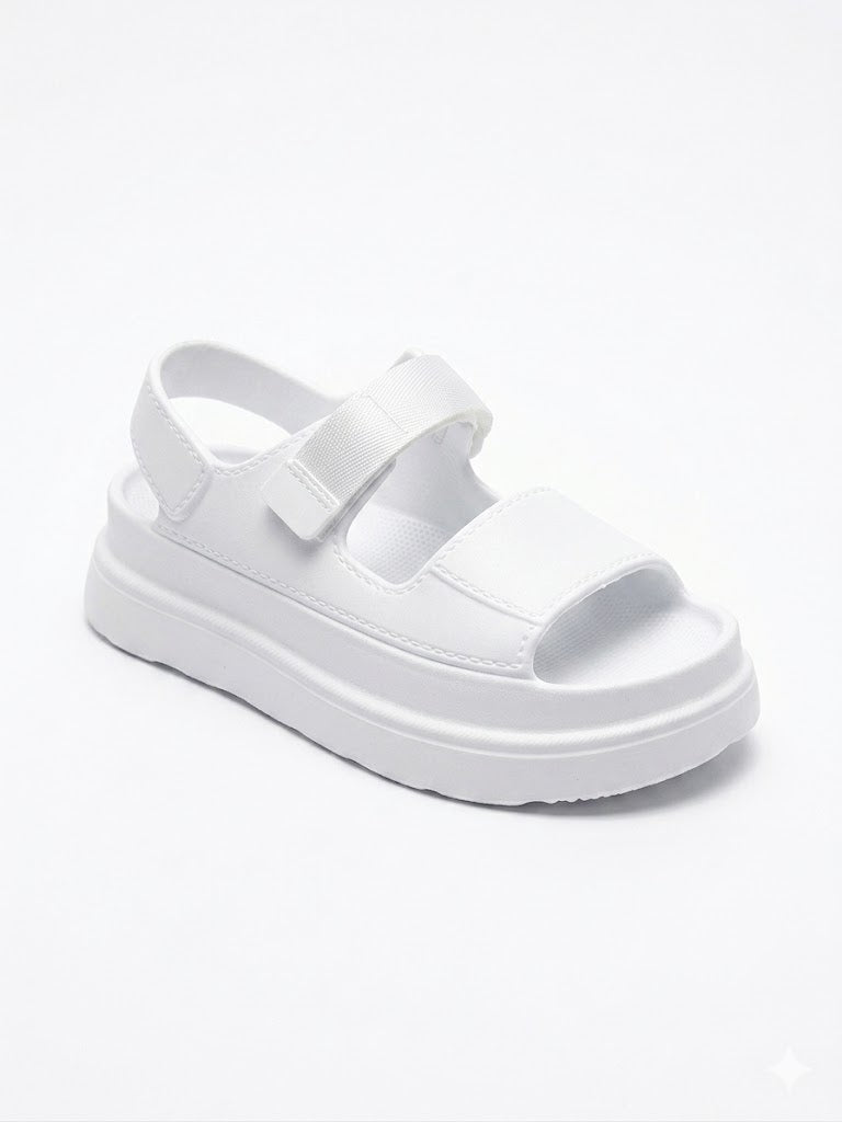 Sandale Plateforme à Double Bride Velcro Monochrome