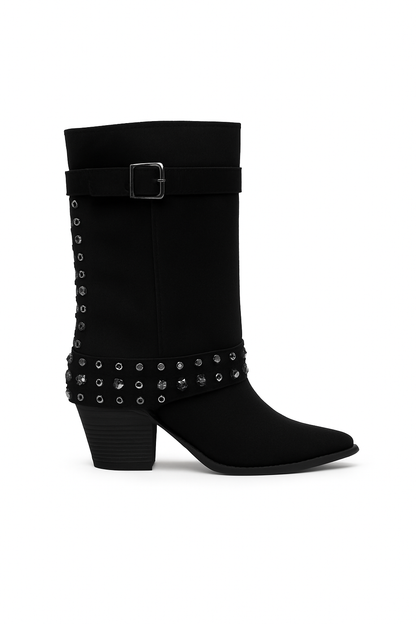 Bottines western à clous et boucle