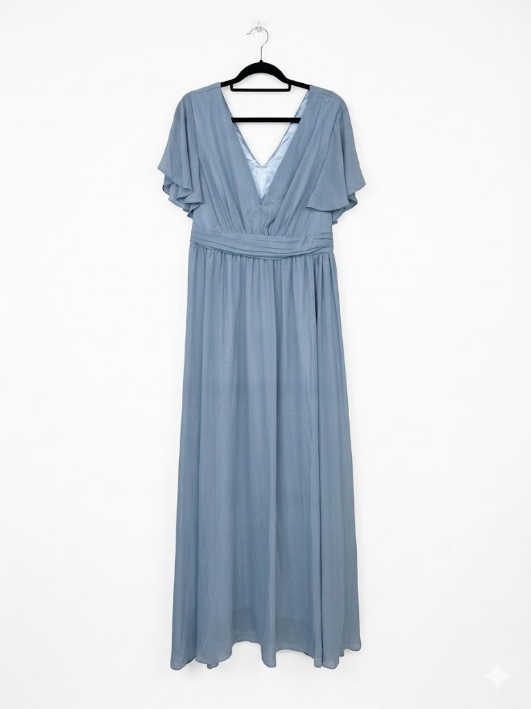 Robe longue manches volantées papillon et décolleté V