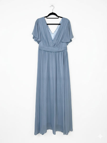 Robe longue manches volantées papillon et décolleté V