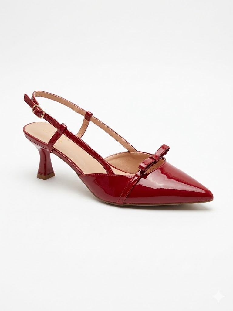 Slingback vernis à bout pointu avec petit nœud et talon sculpté