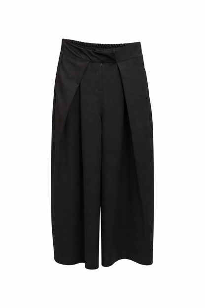 Pantalon large taille haute à plis structurés