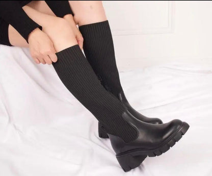 Bottes hautes à semelle épaisse effet chaussette