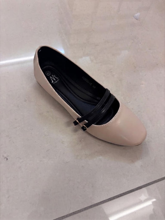 Ballerine plate beige, double bride noire