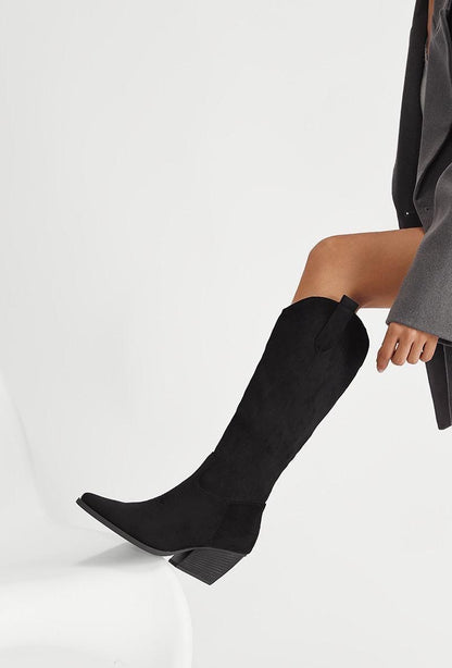 Bottes western en suédine brodées à talon carré