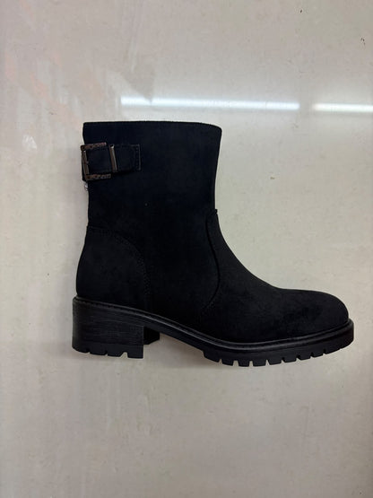 Bottines en suédine à boucle et talon bois