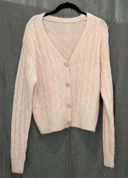 Cardigan en maille duveteuse à boutons fleuris