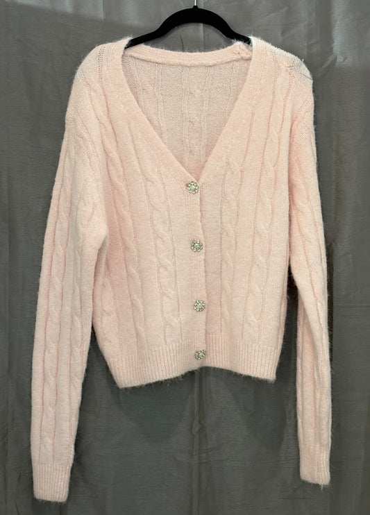 Cardigan en maille duveteuse à boutons fleuris