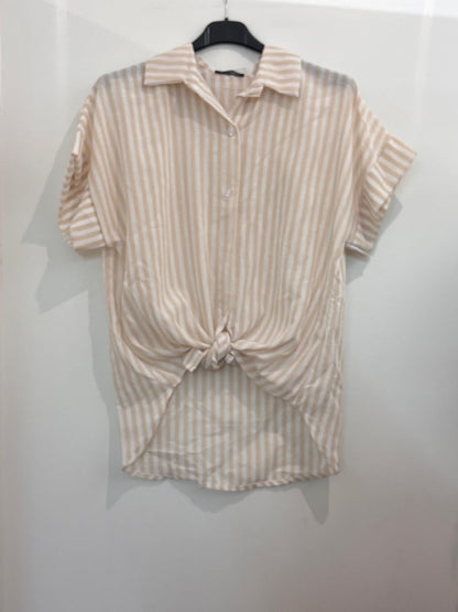 Chemise Oversize et Rayures Verticales à Manches Courtes en Lin
