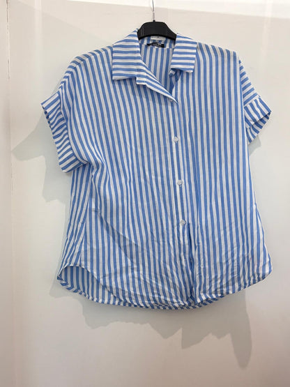 Chemise Oversize et Rayures Verticales à Manches Courtes en Lin