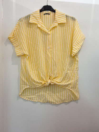 Chemise Oversize et Rayures Verticales à Manches Courtes en Lin