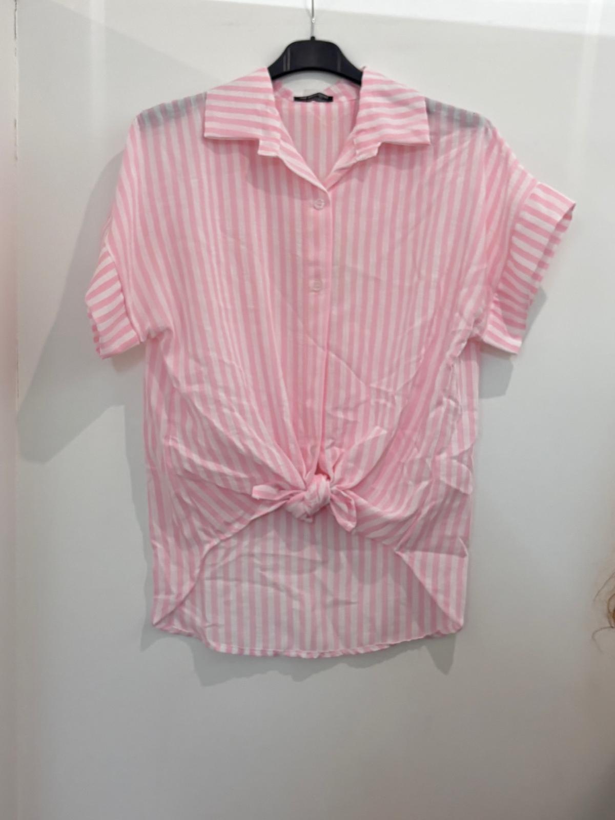 Chemise Oversize et Rayures Verticales à Manches Courtes en Lin