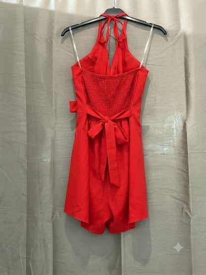 Combishort col halter, décolleté V et nœud au cou