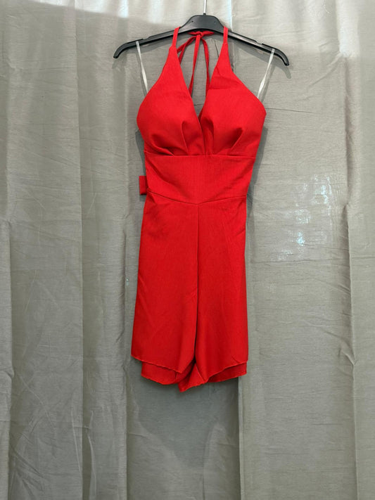 Combishort col halter, décolleté V et nœud au cou