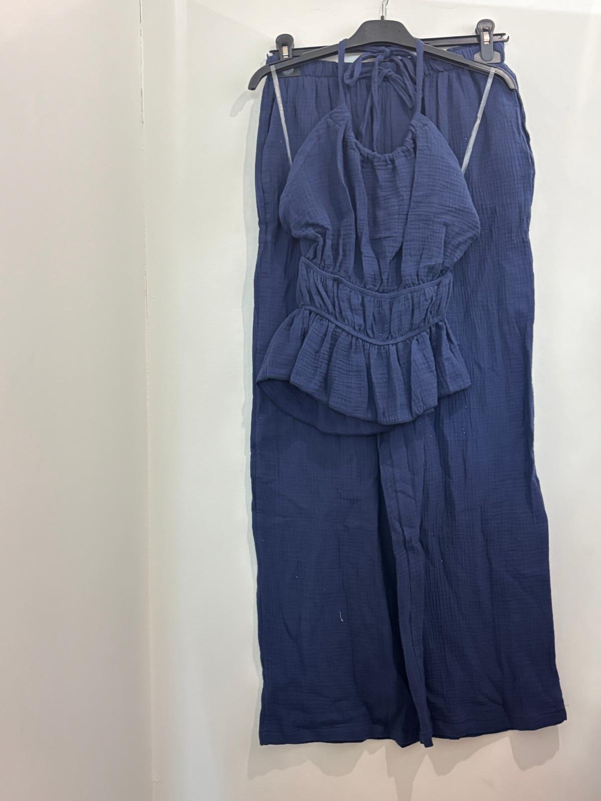 Ensemble Deux Pièces Gaze de Coton Halter à Volants et Pantalon Large