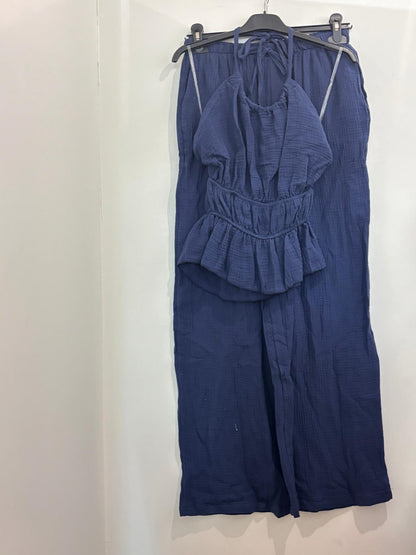 Ensemble Deux Pièces Gaze de Coton Halter à Volants et Pantalon Large