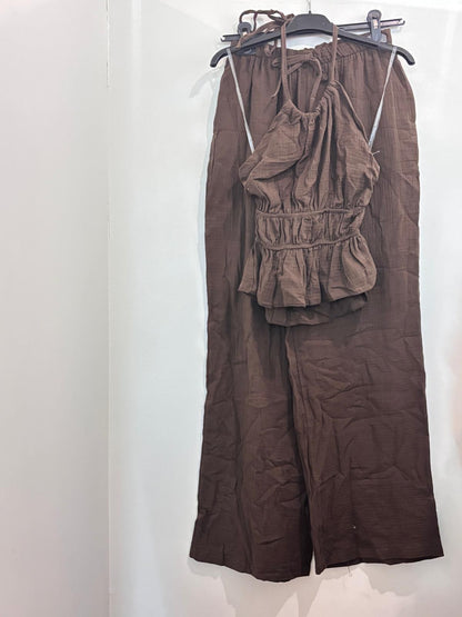 Ensemble Deux Pièces Gaze de Coton Halter à Volants et Pantalon Large