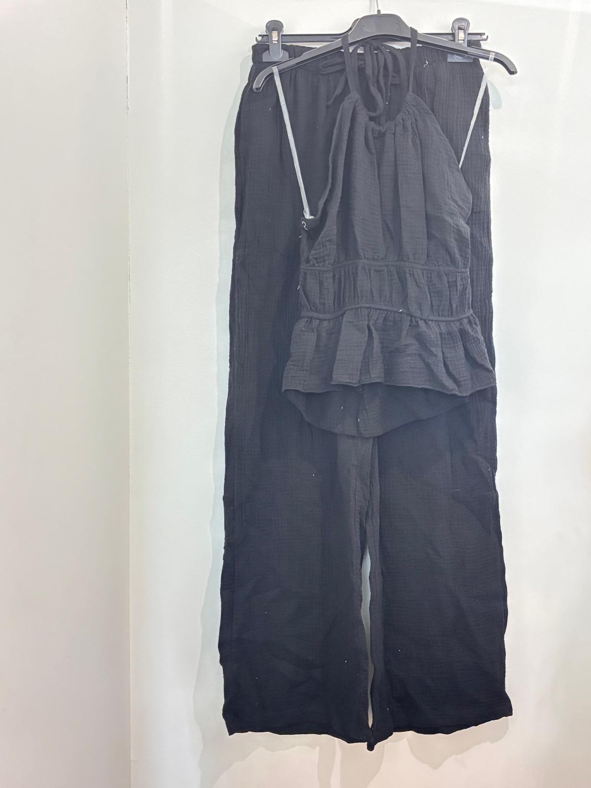 Ensemble Deux Pièces Gaze de Coton Halter à Volants et Pantalon Large