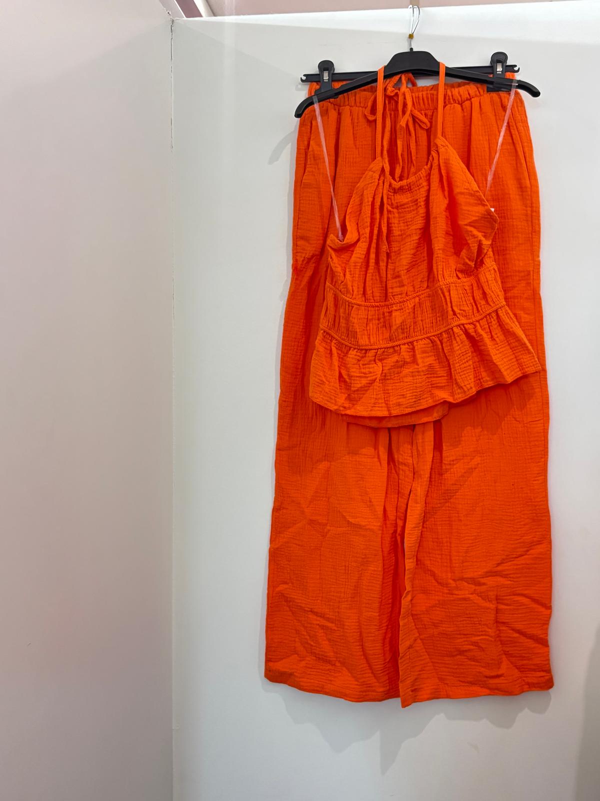 Ensemble Deux Pièces Gaze de Coton Halter à Volants et Pantalon Large