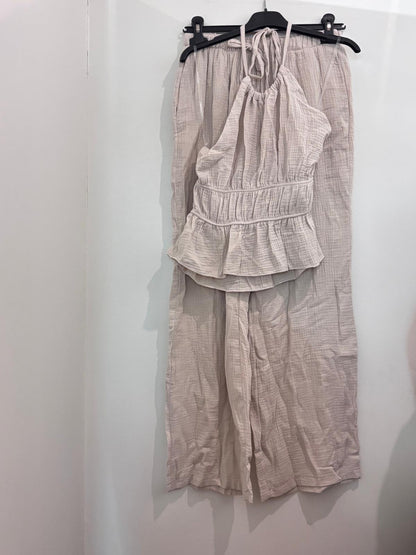 Ensemble Deux Pièces Gaze de Coton Halter à Volants et Pantalon Large