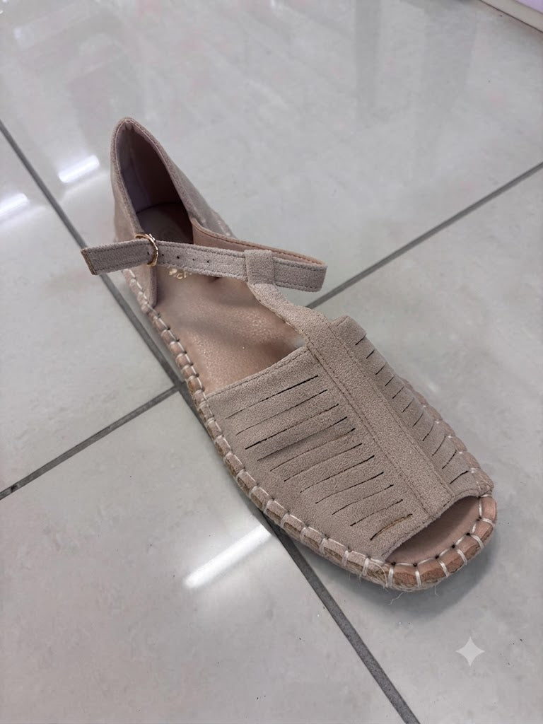 Espadrille plate, bride cheville et bout ouvert