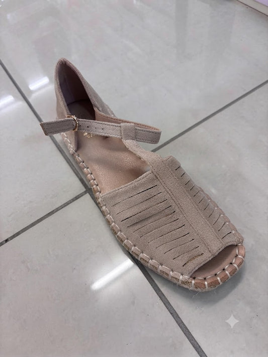 Espadrille plate, bride cheville et bout ouvert