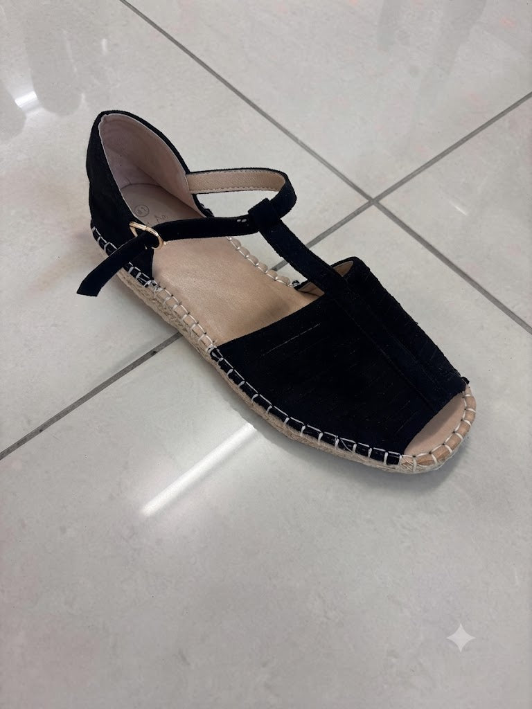 Espadrille plate, bride cheville et bout ouvert