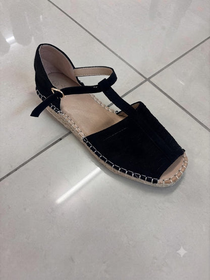 Espadrille plate, bride cheville et bout ouvert
