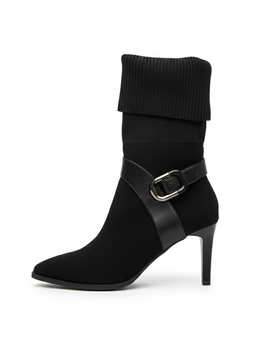 Bottines noires à talon aiguille & revers chaussette
