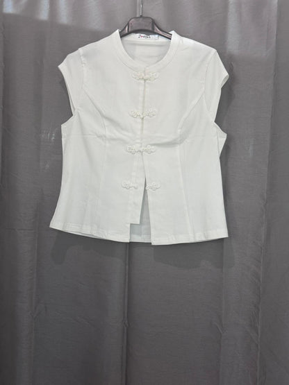 Haut sans manches, fermeture à brandebourgs style asiatique