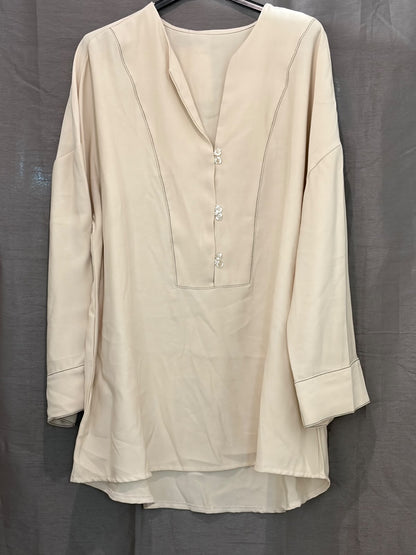 Tunique bordeaux col V surpiqué à plastron boutonné