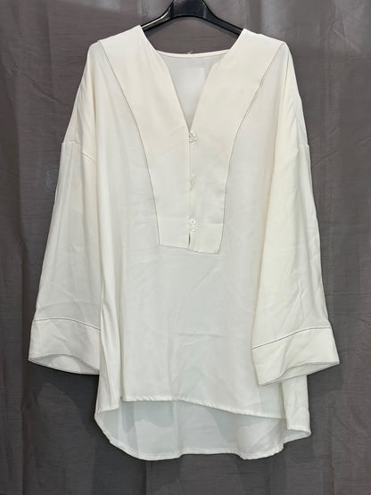Tunique bordeaux col V surpiqué à plastron boutonné