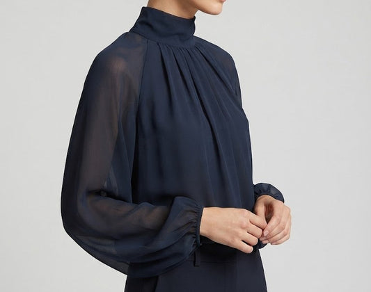 Haut à col noué, manches longues bouffantes