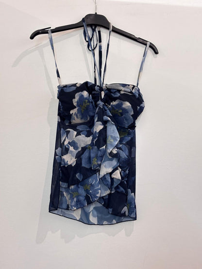 Top Bustier Fleuri à Volants et Lien Halter Anneau