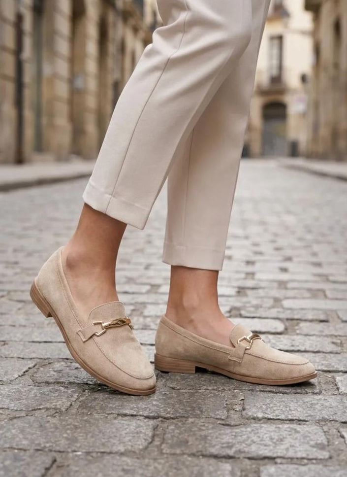 Mocassin plat en suédine, mors doré