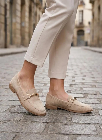 Mocassin plat en suédine, mors doré