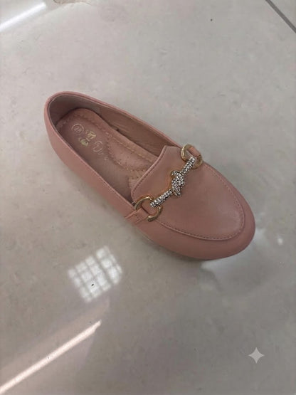 Mocassin plat, mors doré strassé