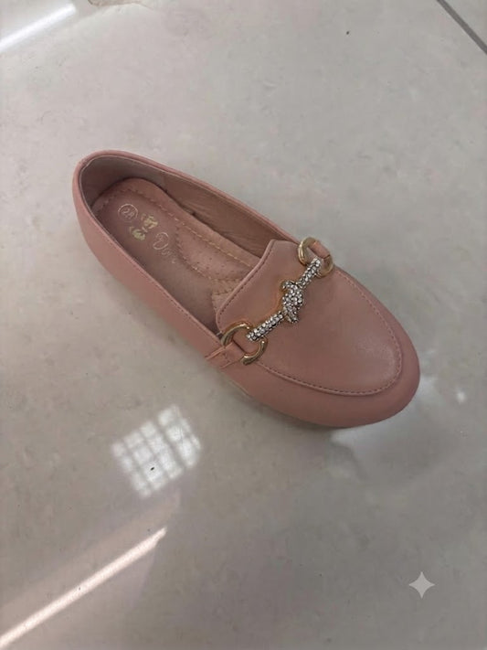 Mocassin plat, mors doré strassé