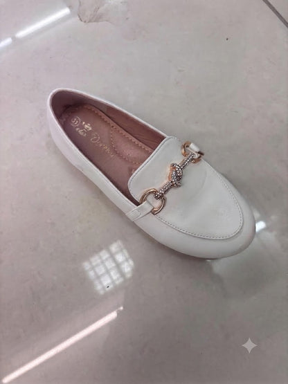 Mocassin plat, mors doré strassé