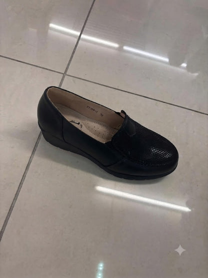Mocassin compensé, empiècement effet python