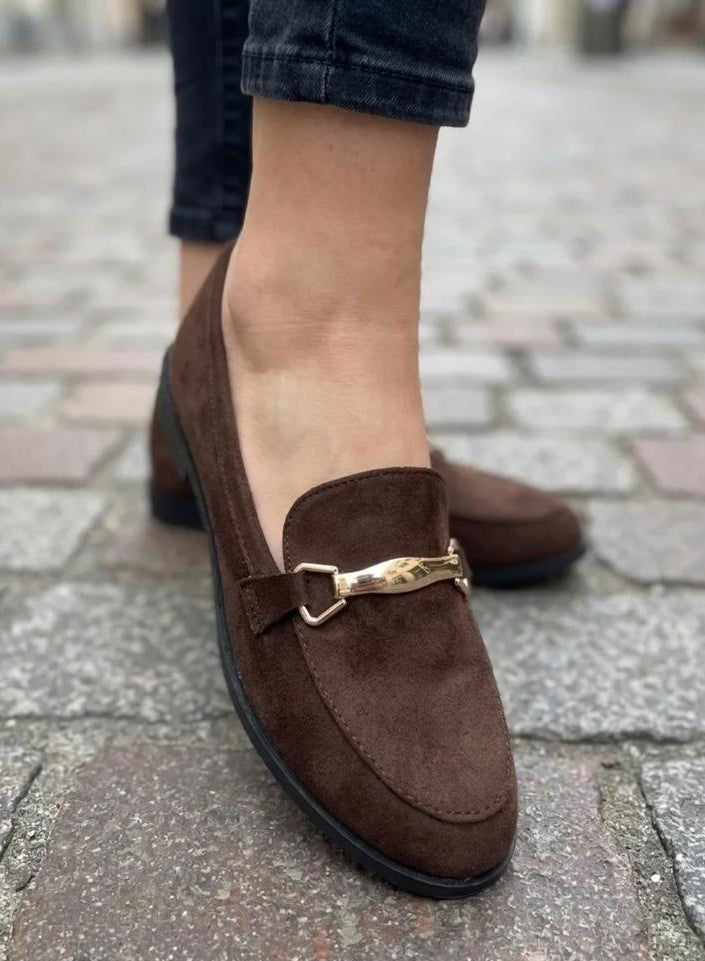 Mocassin plat en suédine, mors doré