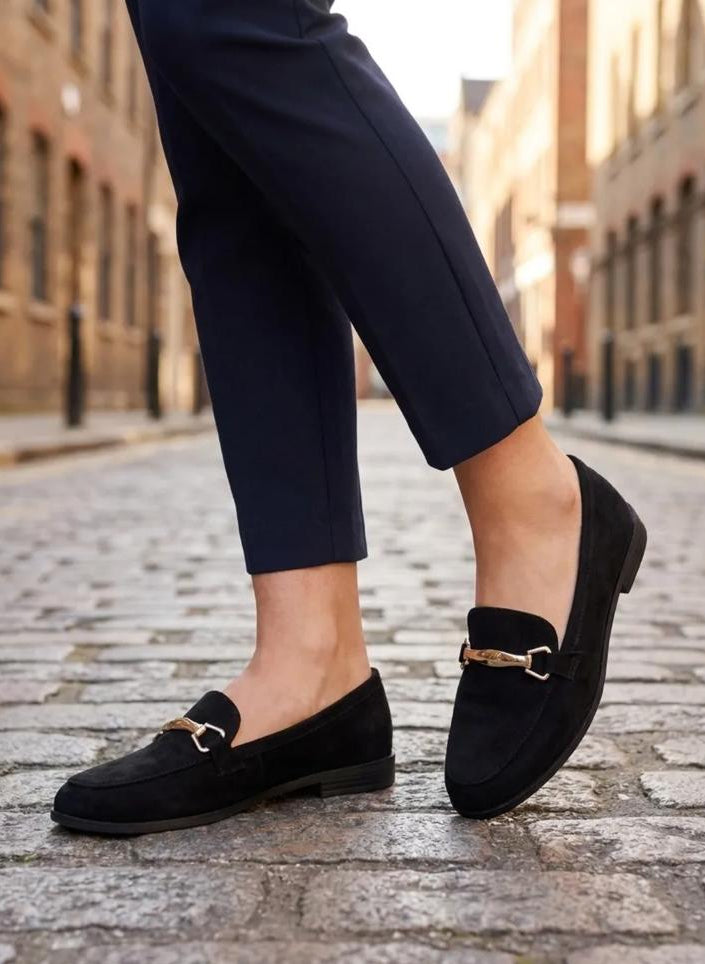 Mocassin plat en suédine, mors doré