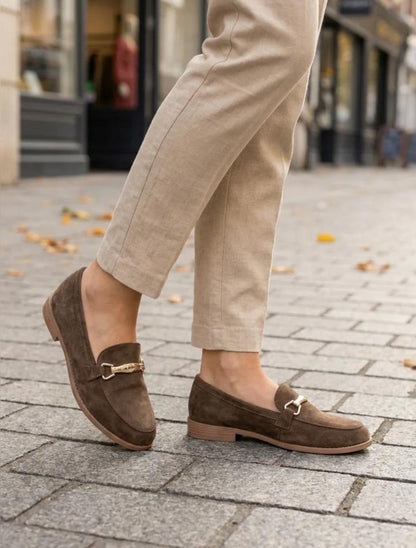Mocassin plat en suédine, mors doré