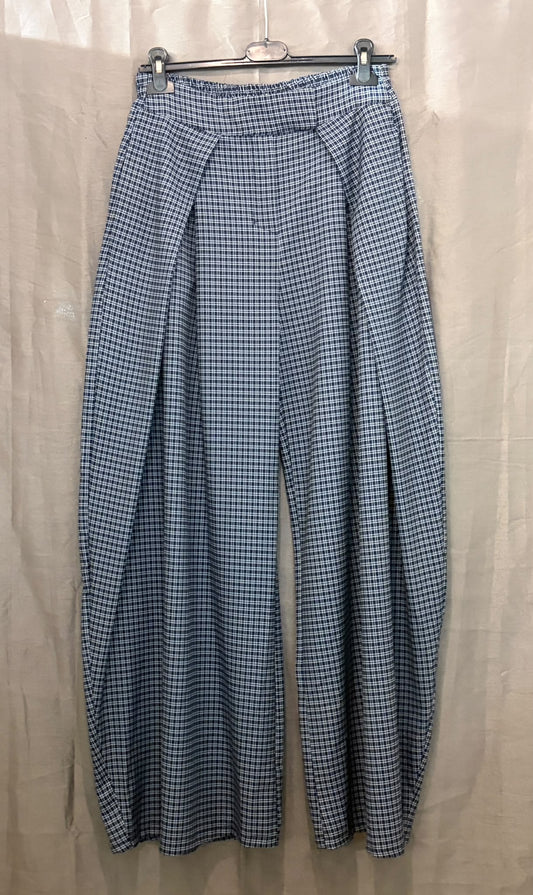 Pantalon large à carreaux taille élastiquée
