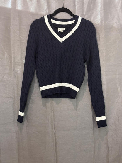 Pull col V style cricket à rayures écrues