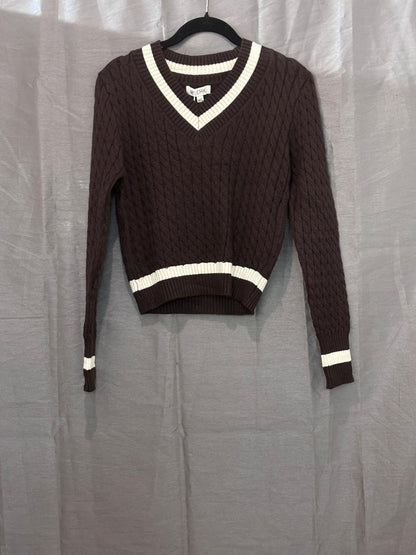 Pull col V style cricket à rayures écrues