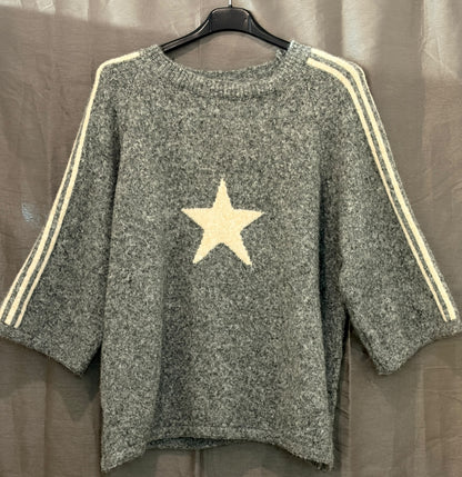 Pull chiné à étoile et bandes façon sport